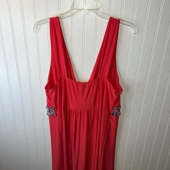 SJP by Sarah Jessica Parker A-Line Maxi Dress/Gown Women Size 1X Coral Sleeveles - Picture 7 of 8